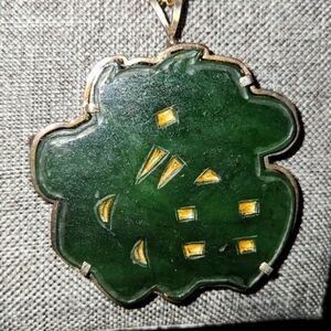 Neiman Marcus Vintage authentic thick heavy Jade   brooch pendant w/ BAIL chain